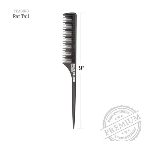 Black Ice Professional 9" Carbon Teasing Rat Tail Comb