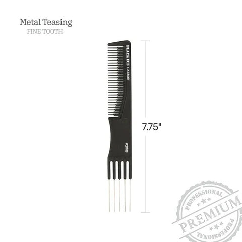 Black Ice Professional 7 1/2" Carbon Metal Teasing Comb